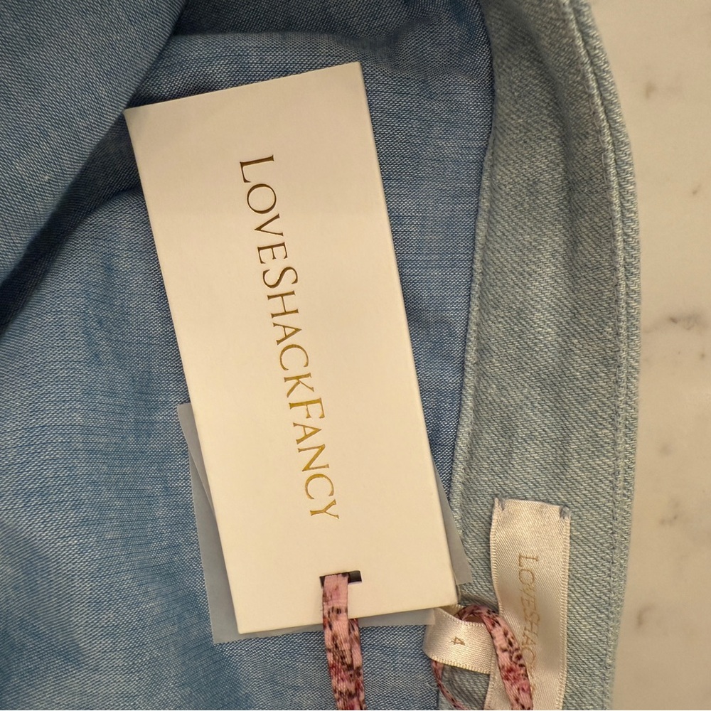LoveShackFancy light blue denim Embellished A-Line Mini Skirt - Picture 7 of 8
